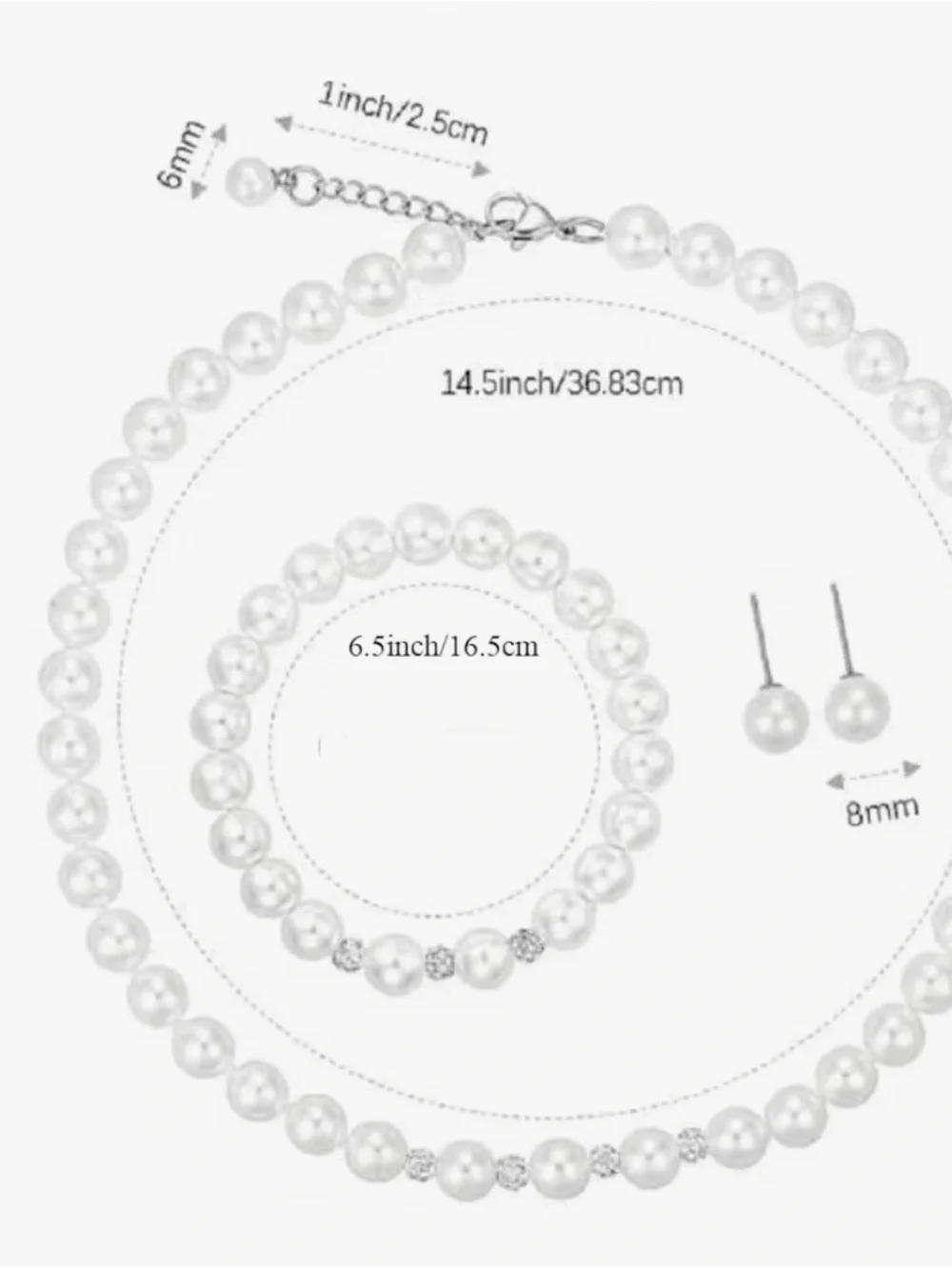 Classic White Pearl Necklace, Bracelet & Earring Set